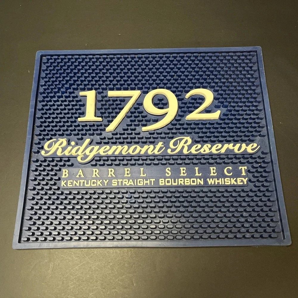 Ridgemont Reserve Bar Mat Blue 11x13 White Lettering Barrel Select Whiskey